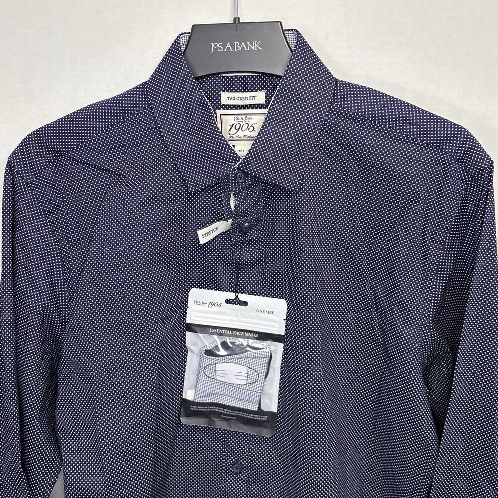 Jos A Bank 1905 Tailored Fit Navy/White Polka Dot Button Up 16.5-35 NWT